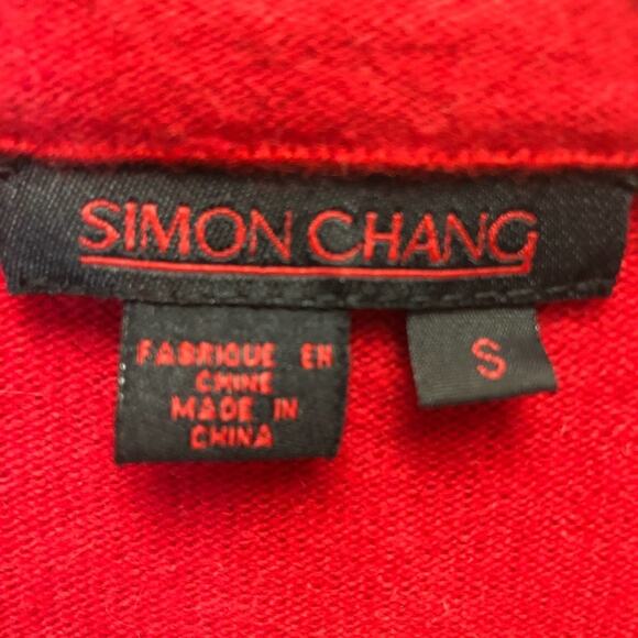 Simon Chang red floral crocheted Long sleeve pullover sweater Small - Picture 4 of 8